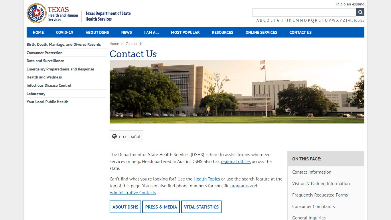 Contact Us - Texas Department of State Health Services